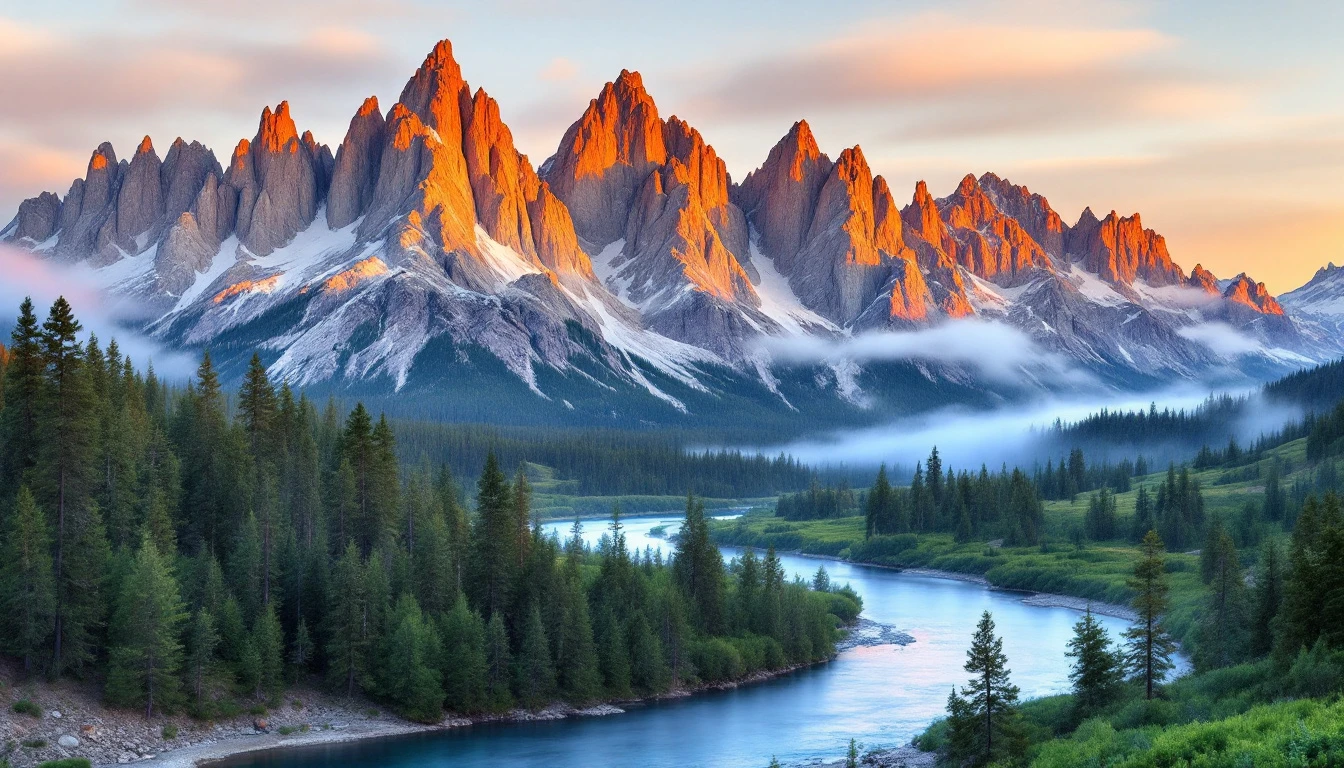 Illustrative Idaho scenery: jagged Sawtooth peaks above a river valley