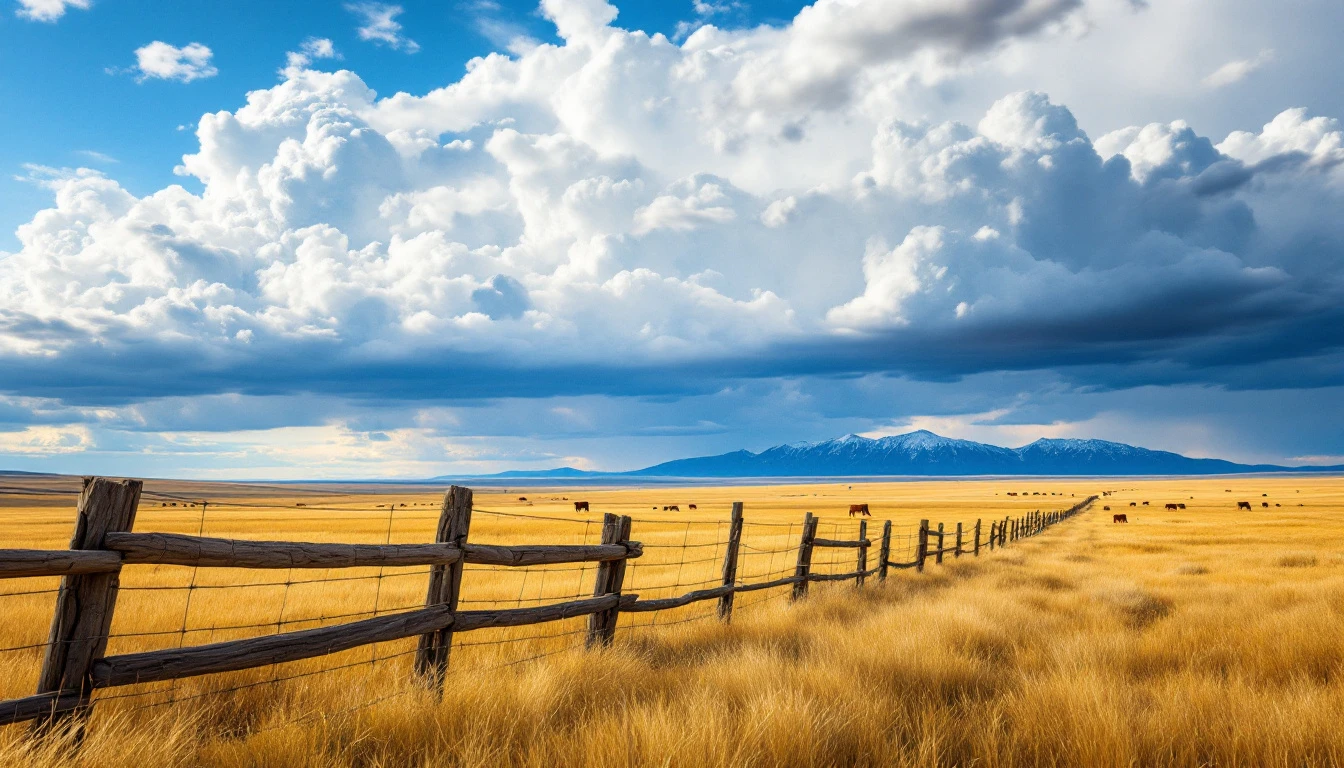 Illustrative Montana scenery: big sky country plains with distant snowcapped range